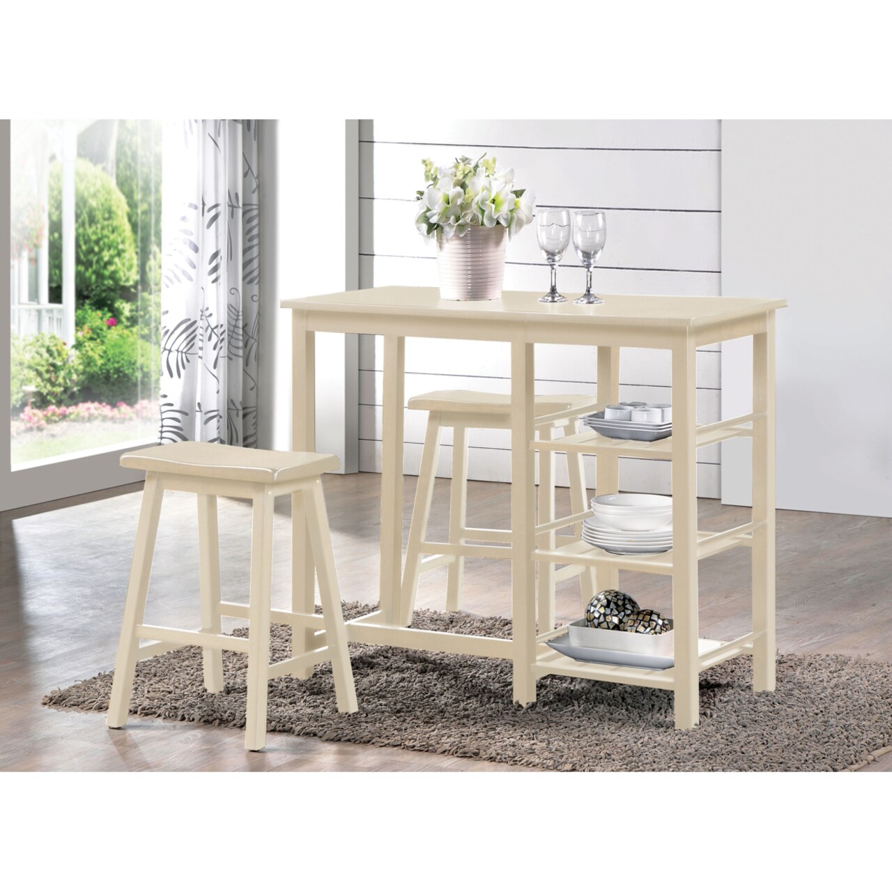 ACME Spacious Counter Height Set, Off White, 3 Piece Pack- Saltoro Sherpi